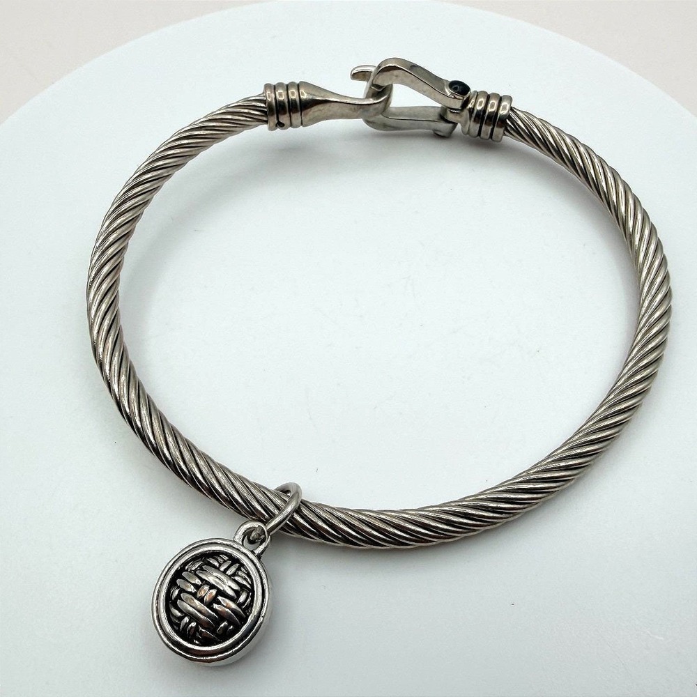 Vintage 80s Silver Tone Cable Twist Bracelet Textured Charm Hook‎ Clasp Jewelry